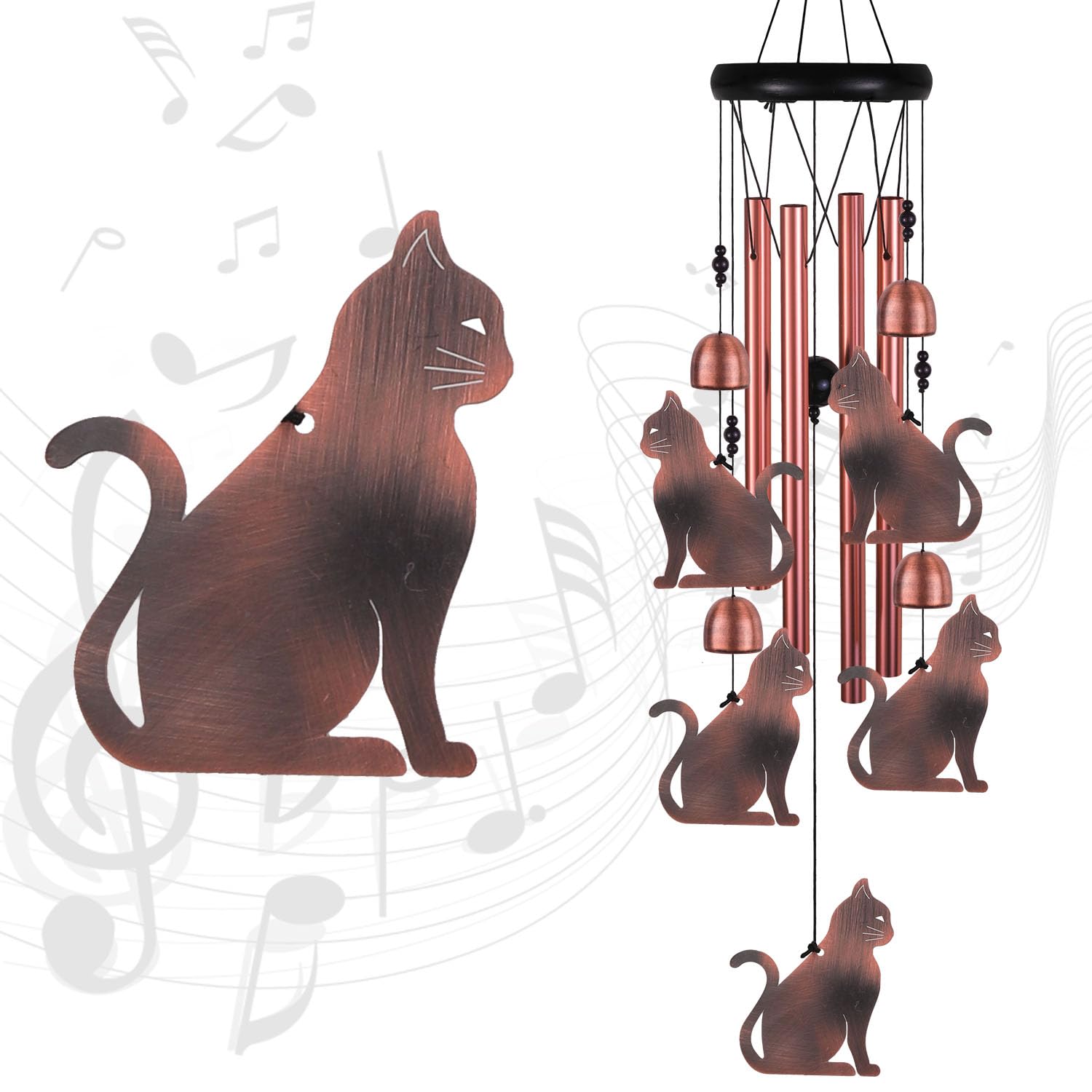 Photo 1 of Cat Wind Chimes for Garden, Gifts for Mom, Home, Balconies, Rooms, Patio, Indoor, Outdoor Cat Decoration, Aluminum Cats Chimes, Cats Wind Catcher, Red Copper Cats Wind Bells, Cats Wind Chimes Decor