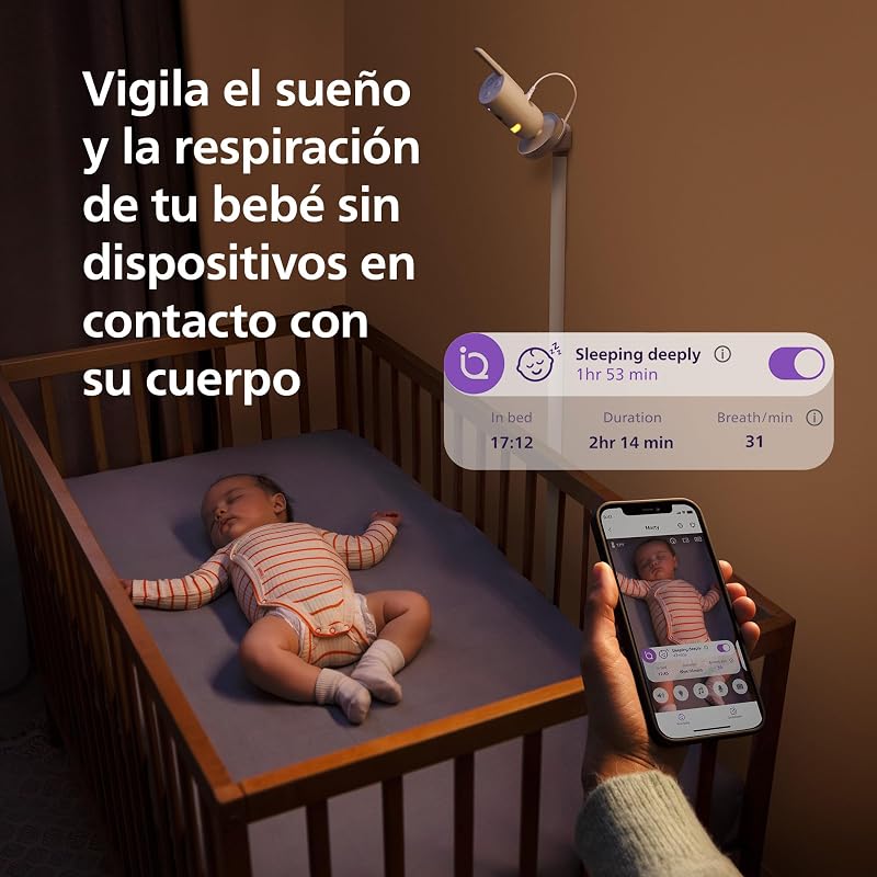 Philips avent premium connected baby monitor, o monitor mais avançado da avent até agora, monitoramento de sono e respiração com ia, tradução de choro, scd973/26