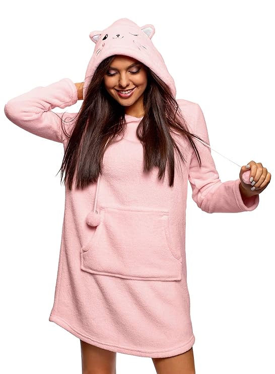 oodji Ultra Damen Fleece-Hauskleid mit Kapuze
