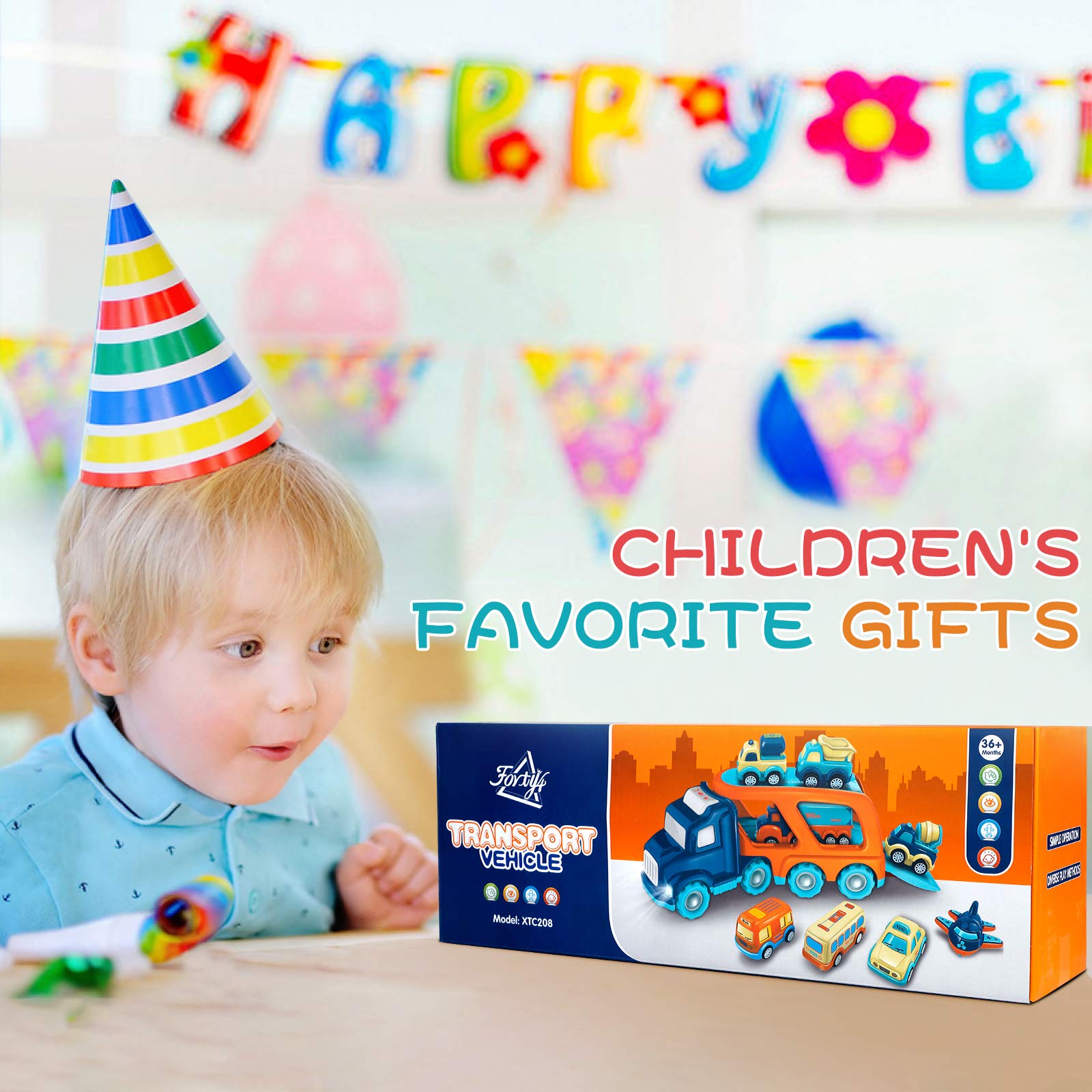 9 Pack Cars Toys for 2 3 4 5 Years Old Toddlers Boys & Girls Gift, Big Transport Truck with 8 Small Cute Pull Back Trucks, Carrier Truck with Sound & Light 13.5 * 5.5 inch, 2.5 *1.6 inch