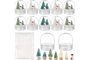 Auihiay 12 Set Clear Plastic Snow Globes Kit with Christmas Tree, Snow Flakes, Snowman for DIY Snow Globes Home Decoration Crafts