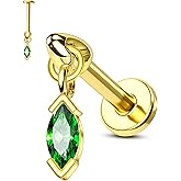 COCHARM 16G Vertical Helix Piercing Jewelry, Flat Back Labret Stud for Cartilage, Tragus & Conch, Dangle Design, Gold and Silver Tone Lobe Helix Earring Stud