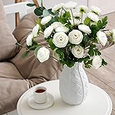 6 Pcs 27.5inch Ranunculus Artificial Flowers 18 Head White Faux Silk Ranunculus Bulk Fake Wedding Filler Flowers for Home, Wdding, Party, Centerpieces, Bridal Shower Decorations & Arrangements