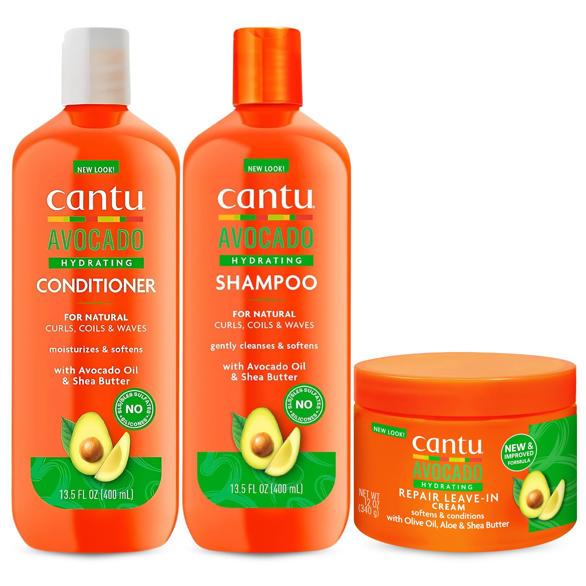 Cantu Avacado Hydrating Cream Shampoo, Conditioner and Leave-In Cream (Set of 3)
