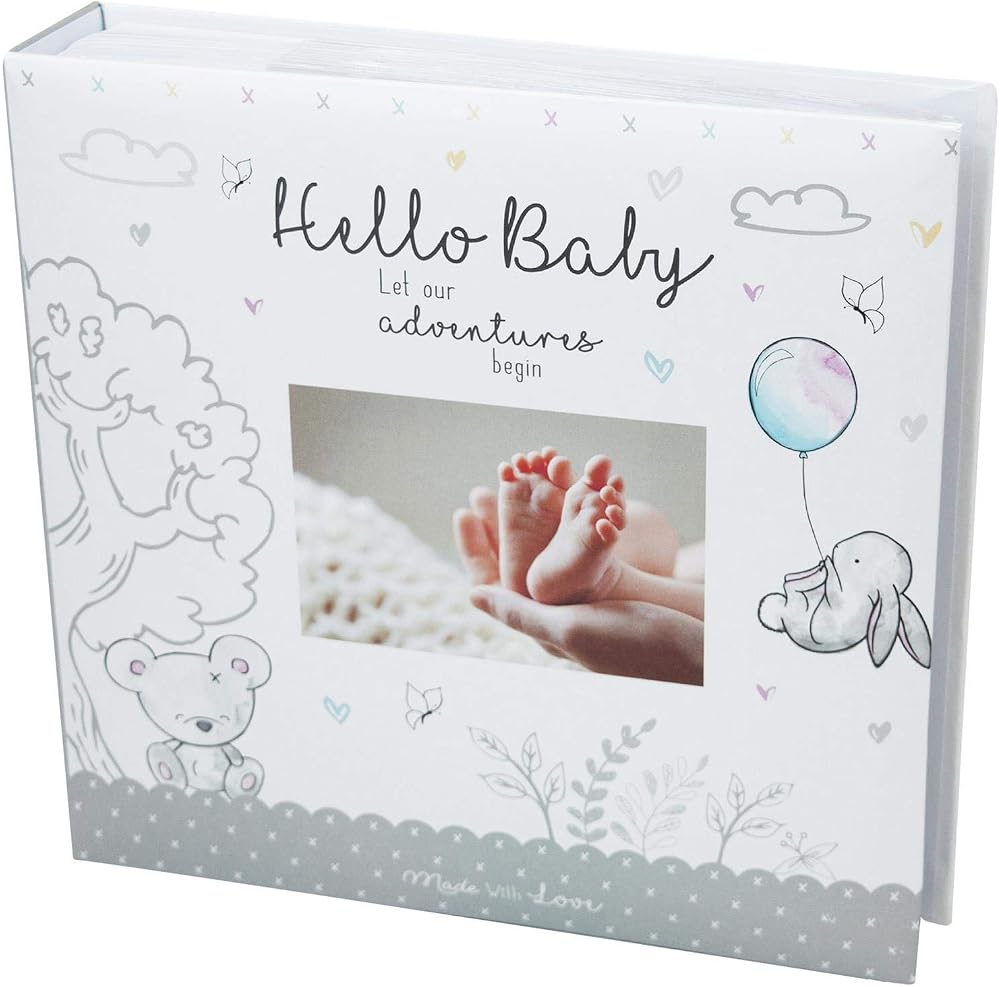 YöL Baby Photo Album 200 Photos 4x6 Hello Baby Memo Keepsake White