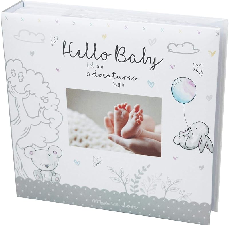 YöL Baby Photo Album 200 Photos 4x6 Hello Baby Memo Keepsake White