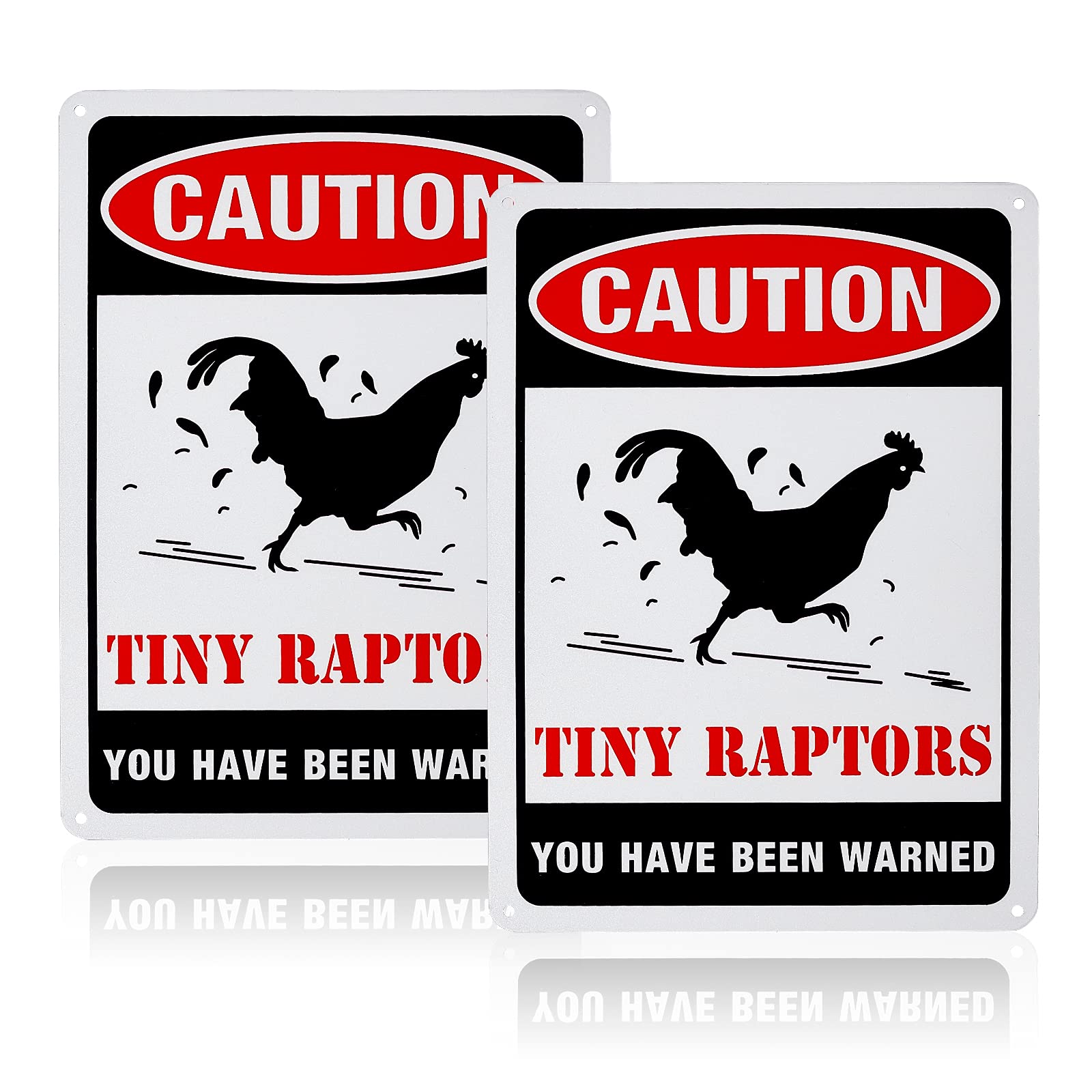 GLOBLELAND 2 Pack Caution Tiny Raptors Sign, 7x10 inches 40 Mil Aluminum Funny Chicken Coop Sign for Indoor or Outdoor Use, Reflective UV Protected, Waterproof and Fade