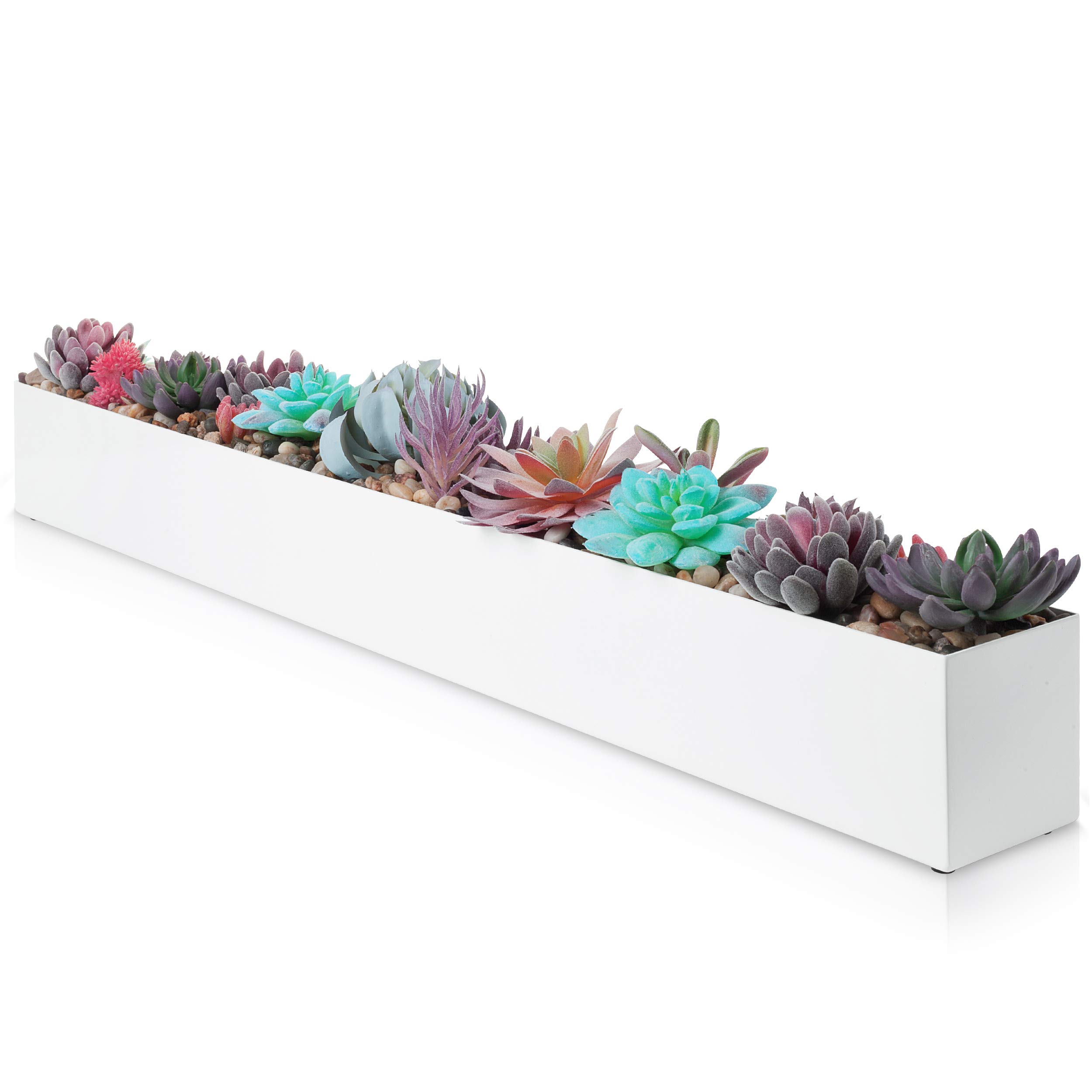 DR&Co Modern Rectangle Planter Box - 32" Metal Planter Ideal for Long Succulent, Rectangular Box for Table or Window Sill, Trough for Indoor Window, White