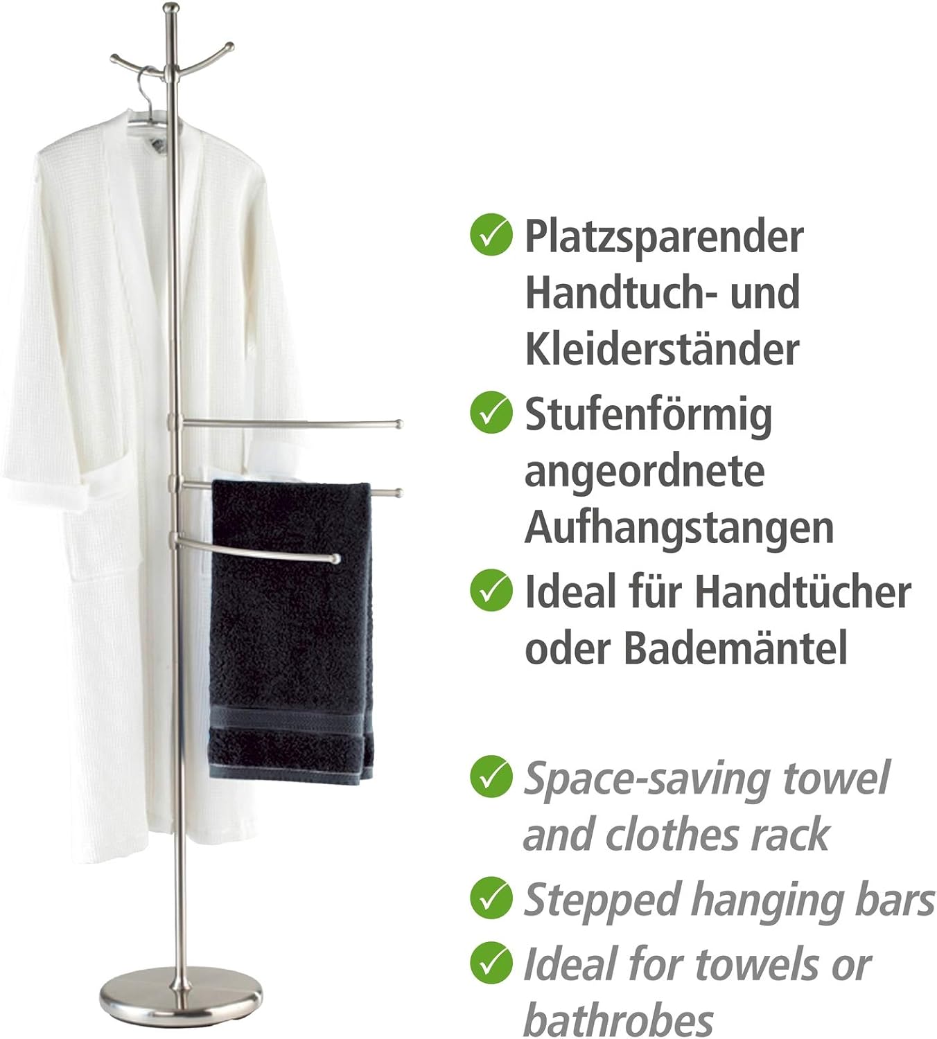 Wenko 16827100 Towel Stand Adiamo Clothes Stand, Metal Steel, 28 x 170 x 28 cm, Matt, Silver - Image 4