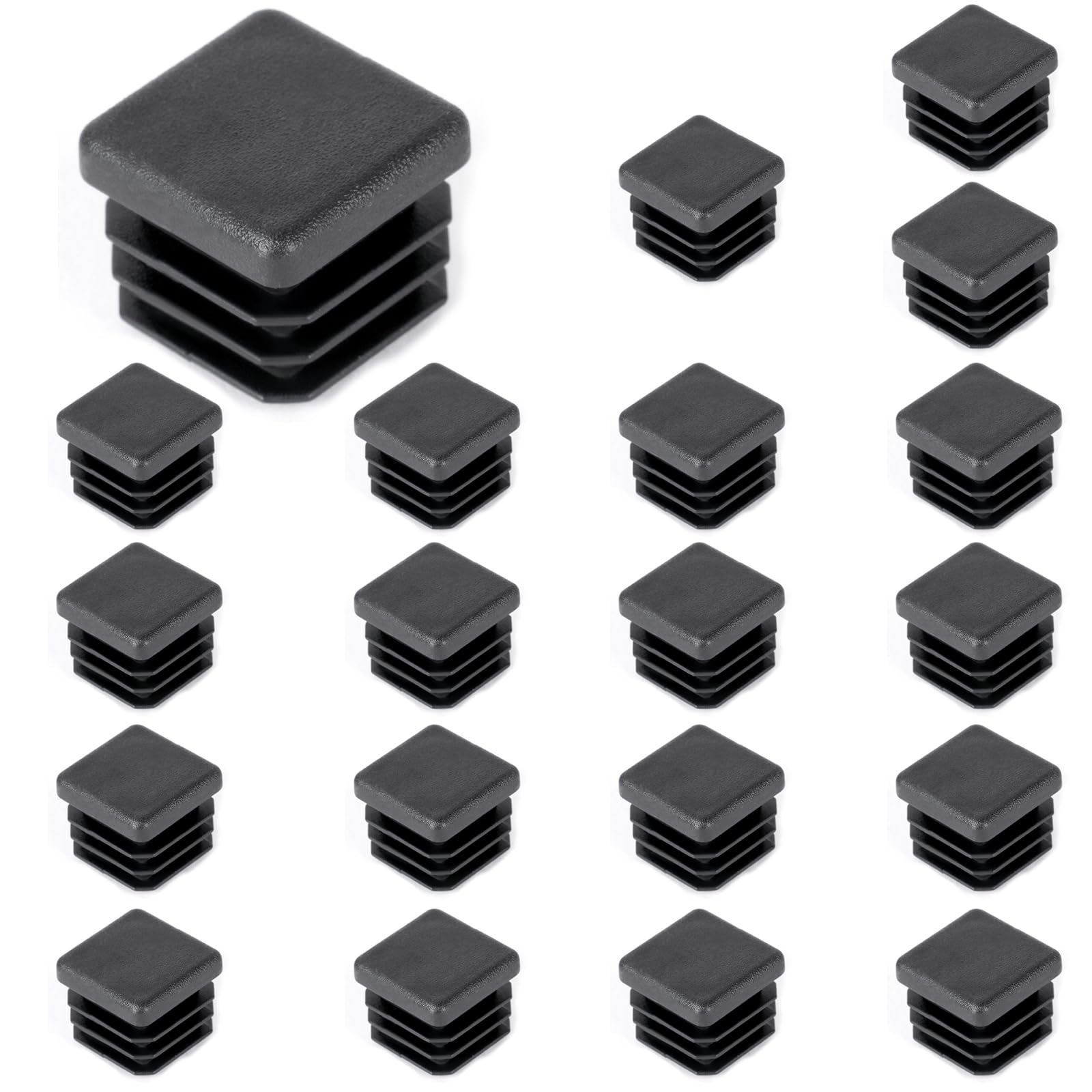 OSDUE Square Plastic End Caps, 20PCS 20 * 20mm Black Plastic Plug, Non-Slip Furniture Feet Pads, Table Foot Cover Caps Floor Protectors for Bed Chair Sofa Table Shelf（0.78” x 0.78”）