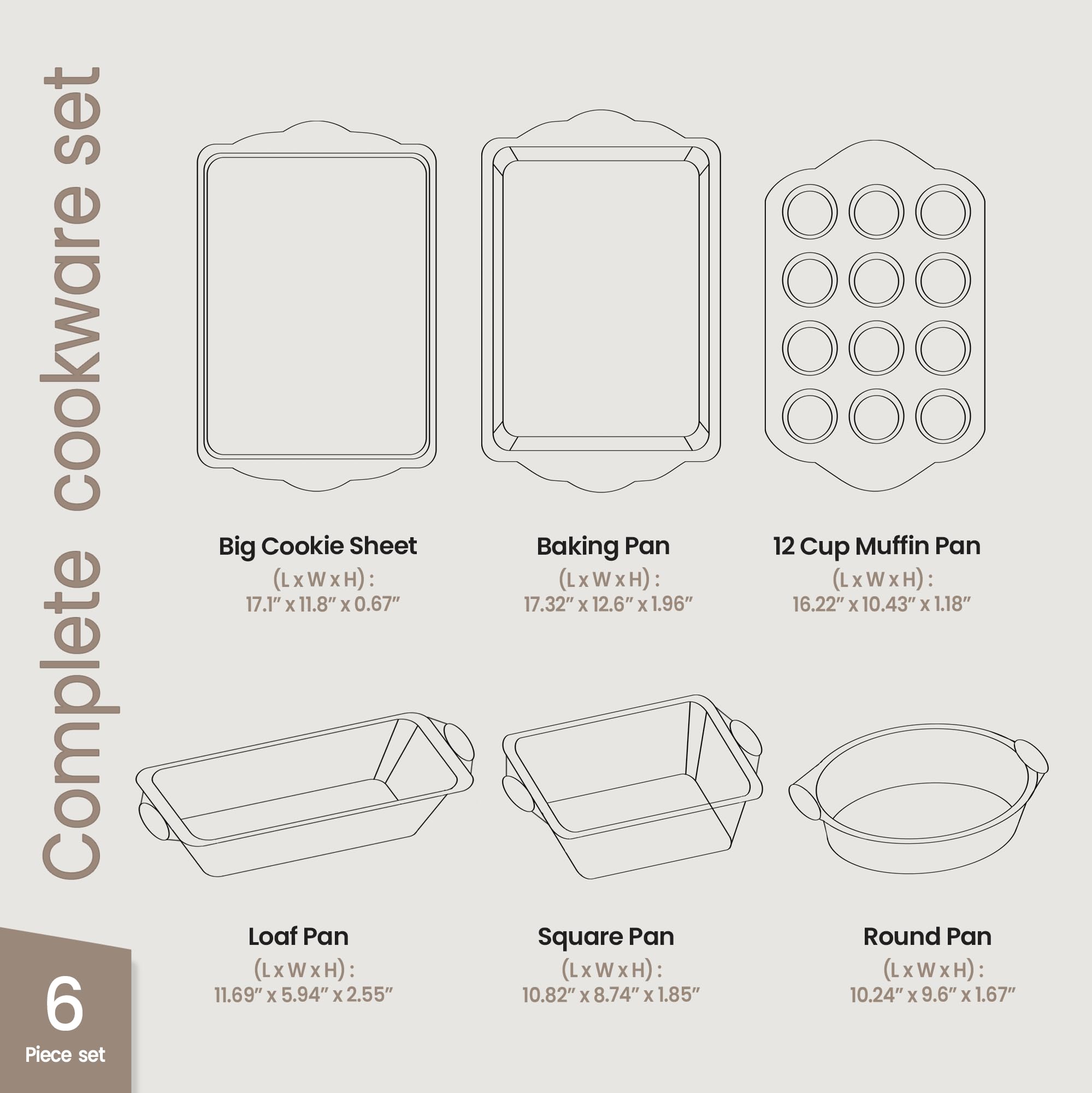 BAKKENMASTER 6-Piece Deluxe Nonstick Baking Pan Set - Professional Grade Carbon Steel Bakeware with White Marble Coating & Silicone Handles