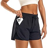 APWKL Women's 2 in 1 Athletic Running Shorts Quick Dry Workout Casual Gym Sweat Shorts Mesh Comfy Liner Zipper Pockets
