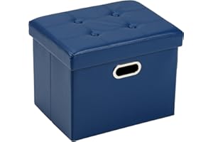 COSYLAND Foldable Storage Ottoman Bench with Handles, Square Ottoman Foot Rest for Living Room/Bedroom, 43x33x33 Centimeters 