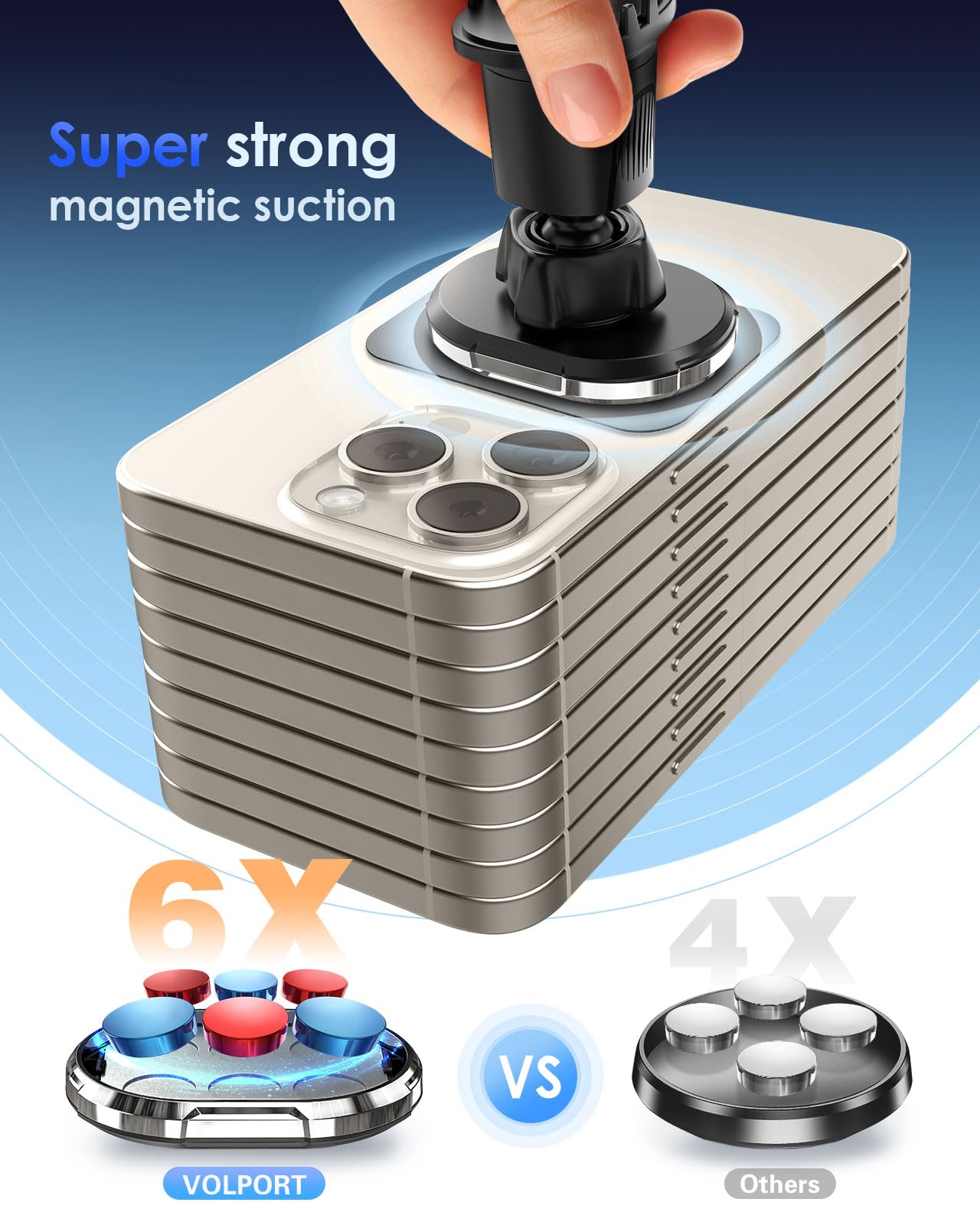volport Magnetic Phone Mount for Car Vent: [Strong Magnet Clip Hook] Air Vent Holder for iPhone 15/14/13/12 Pro Max Plus Samsung S24 Ultra S24+ All Cell phone & Tablets (Sliver)