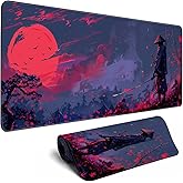 Japanese Gaming Samurai Red Large Gaming Mouse Pad Keyboard Desk Pad Extended Mouse Pad Gaming Office Decor, Pc Laptop Mouse Pads Large (31.5x11.8 in) with Stitched Eges Non-Slip Base Mousepad XL