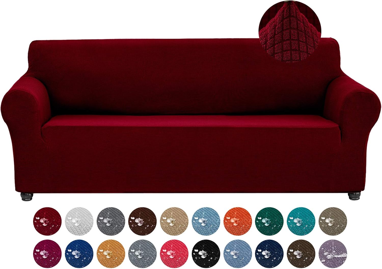 Slipcovers - Joccun Stretch Couch Cover Slipcovers, 1-Piece Water Repellent Sofa Covers for 3 Cushion Couch Spandex Jacquard Washable Furniture Protector Cover for Living Room,Kids,Pets(Sofa,Red Dahlia)