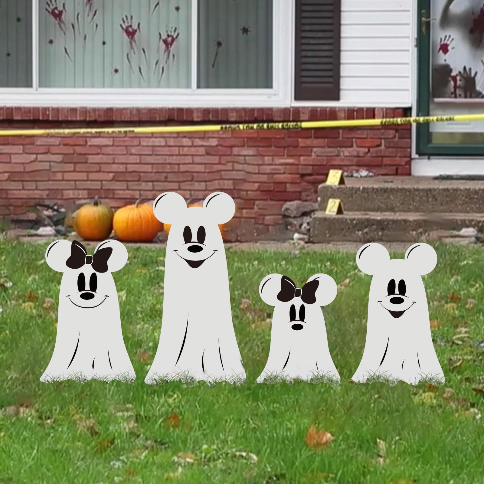 Photo 1 of FunAcce Halloween Yard Signs with Stakes, Cute Ghost Decorations Outdoor 4ct, White Plastic Sign Scary Cute Party Outside Decor