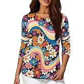 YEXIATODO Boat Neck Plus Size Tops for Women 3/4 Sleeve with Button Casual Trendy Cloth