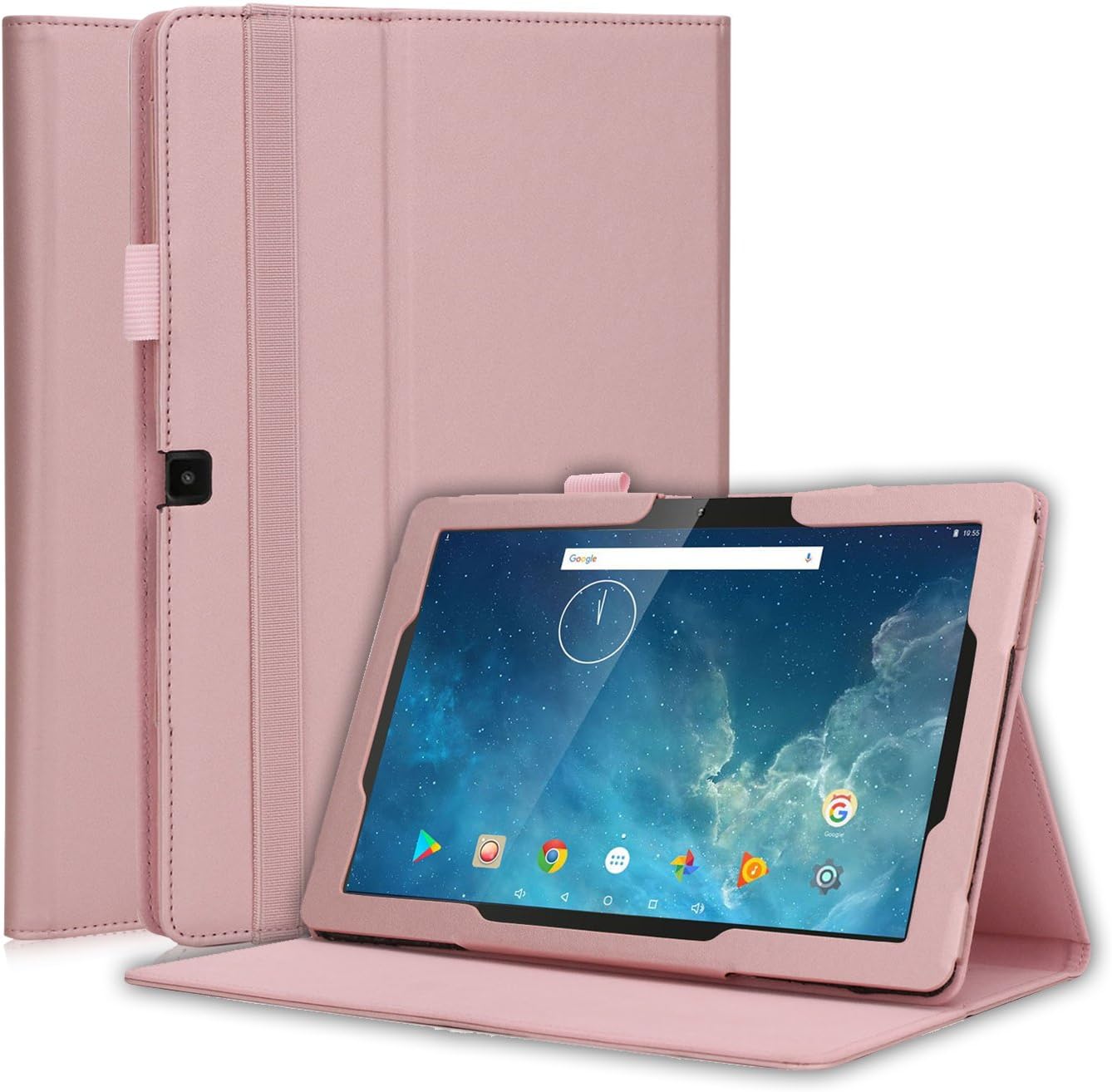 Dragon Touch 10.1 inch X10 Tablet Case - Premium PU Leather Case Cover with Hand Strap Pocket for Dragon Touch X10 2017 Edition, Fusion5 104+, IVIEW- 1070TPC-II 10.1-Inch Android Tablet (Rose gold)