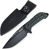 FLISSA Survival Hunting Knife, 10-inch Full Tang Fixed Blade Tactical Knife with Leather Sheath, D2 Steel Blade, Micarta Handle for Outdoor Activities