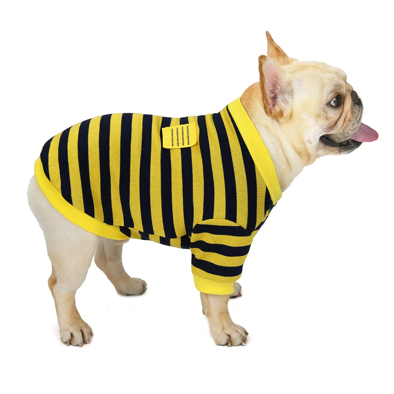 SMALLLEE_LUCKY_STORE French Bulldog Clothes for Dogs Boy Girl Striped Sweatshirt Crewneck Jumper Sweater Winter Warm Jacket Coat Pet Puppy Apparel,Yellow and Black,L