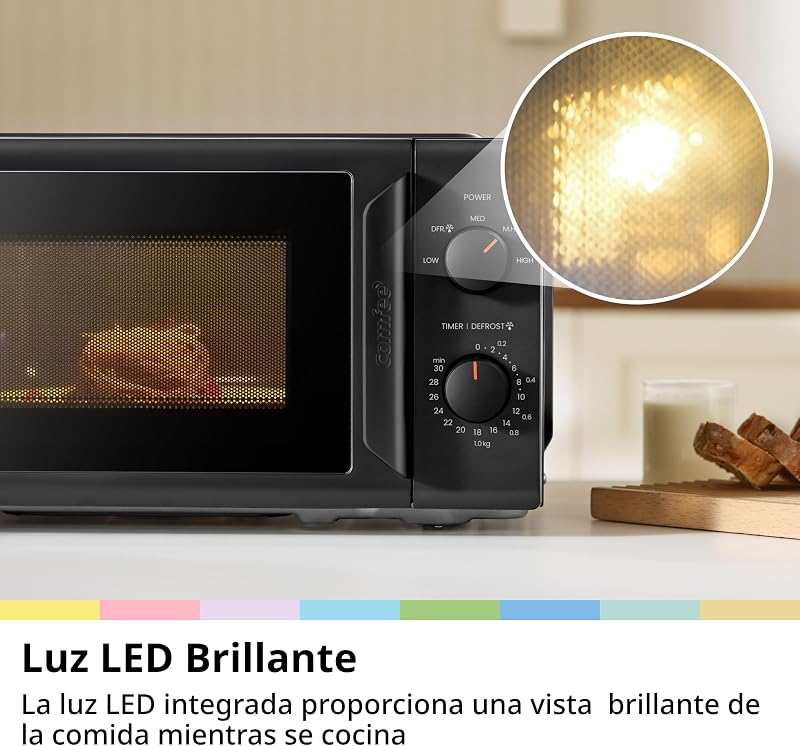 ' CMO-MP012ND(BK) Mini horno microondas de 20 L y 700 W, color negro, con ventana grande, diseño compacto, función de descongelación rápida, 5 niveles de potencia