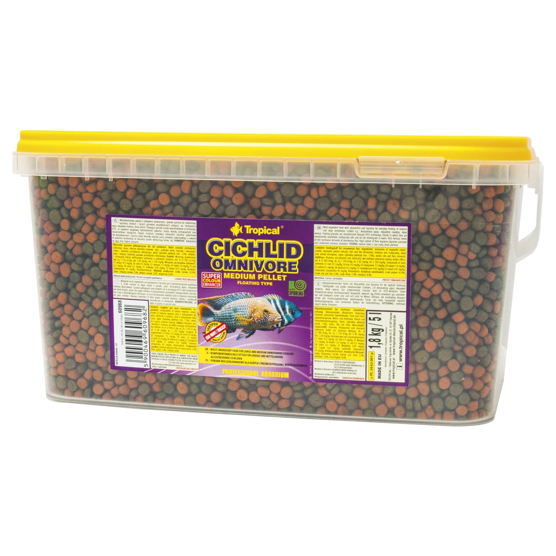 Tropical CICHLID OMNIVORE MEDIUM PELLET 5L / 1,8kg - multi-ingredient floating granules for medium and large omnivorous cichlids