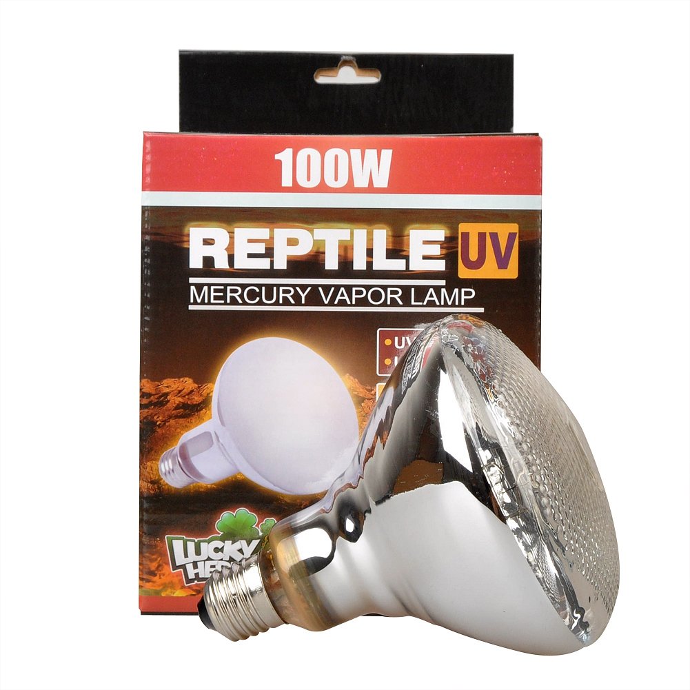 LUCKY HERP Reptile UVA UVB Mercury Vapour Bulb Lamp,E27 Screw Thread,100 Watt,160 Watt Available,Clear (100 Watt)