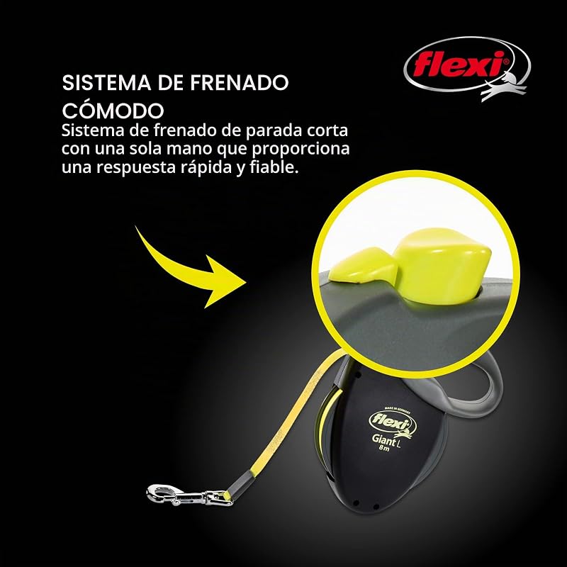USA - Correa retráctil Gigante de neón para Perro (Cinta), ergonómica, Duradera y sin enredos, para Perros de hasta 50 kg, 7 Metros, Grande, Color Negro