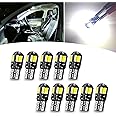 Tesnaao 10 PCS Car T10 W5W LED Interior Light Bulb Kit, 5730-8SMD 360-degree 600LM High Brightness Light Bulb, 12V Map Dome Width Indicator Lights License Plate Lights, Universal for Car (White)