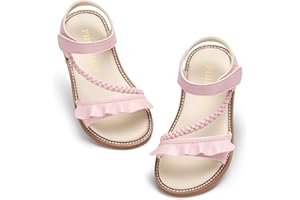 PHIRAMIN Toddler Girl Sandals - Flower Girl Dress Shoes Open Toe Little Kid Summer Flats