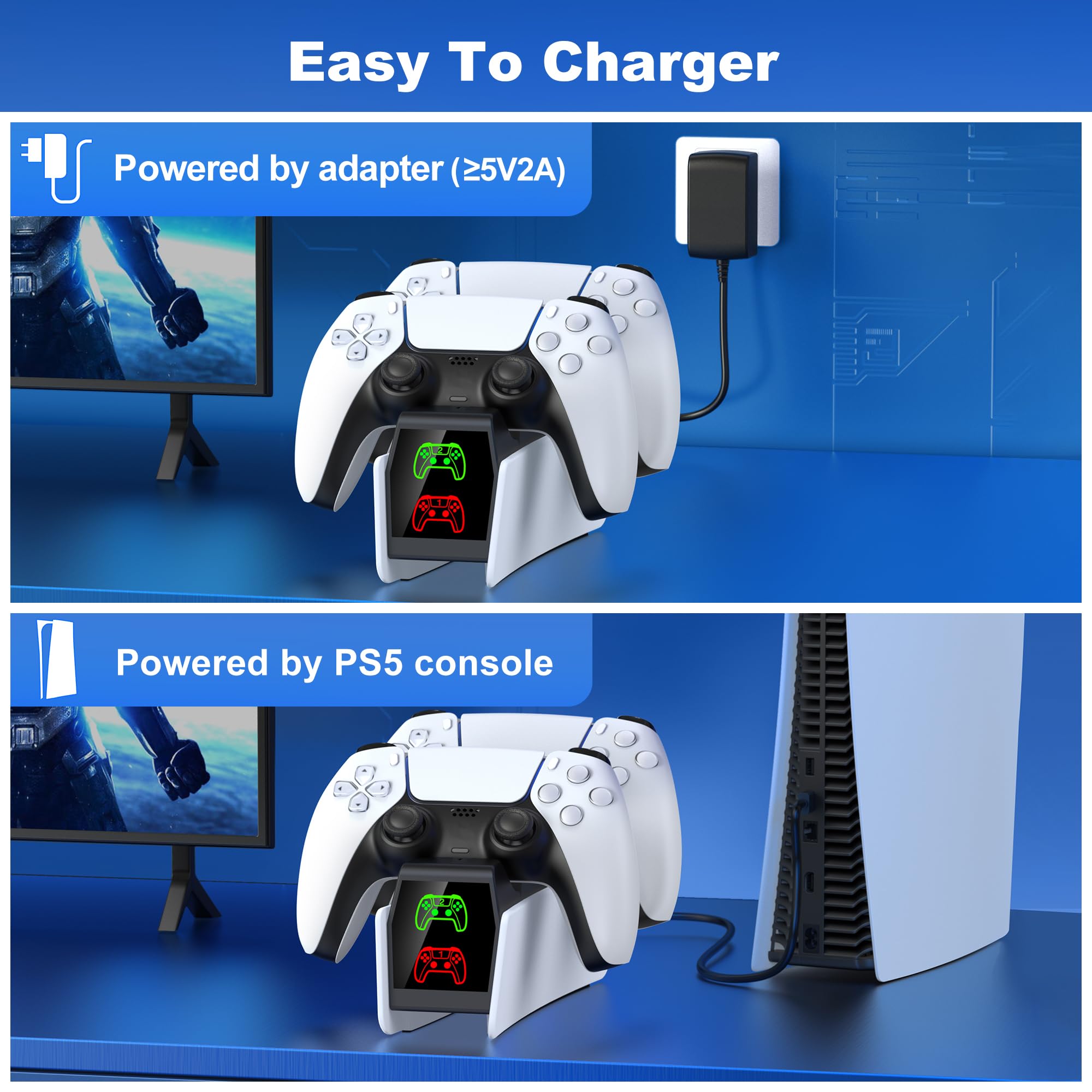 PS5 Controller Charging Station, PS5 Charging Dock Compatible with PlayStation 5 DualSense & Edge Controllers, PS 5 Accessories Charging Dock Stand with LED Indicators & Charging Cable