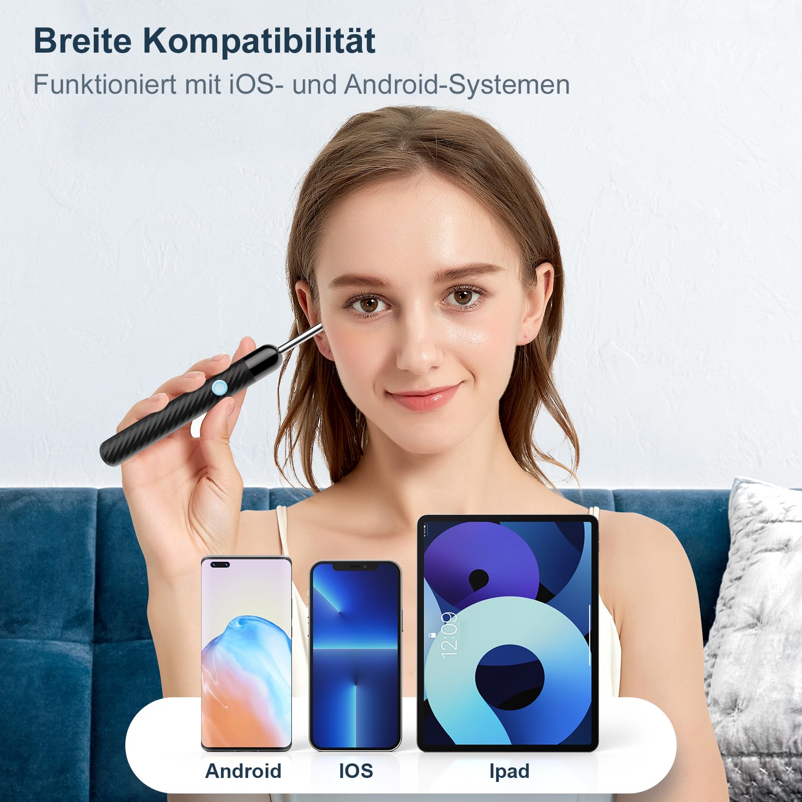 Ohrenschmalz Entferner Otoskop – 1080P HD Ohrenreiniger mit Kamera und 6 LED Lichtern – Ohrreinigungswerkzeug mit 7-teiligem Zubehörset und 11 Silikonaufsätzen – Ohrkamera für iOS & Android 7