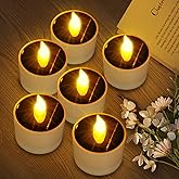 VOOKRY 6 Pcs Solar Tea Lights Outdoor - Flickering Solar Candle Lights Flameless Dusk to Dawn Lighting Waterproof Rechargeable LED Candles for Lantern Garden Camping Party Home Decorations,2.3''x2.1''