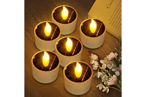 VOOKRY 6 Pcs Solar Candles - Rechargeable Flickering Tea Lights Solar Powered Outdoor Flameless Lamp Nightlights Waterproof LED Candles for Lanterns Bedroom Camping Party Home Decorations, 2.3''x2.1''