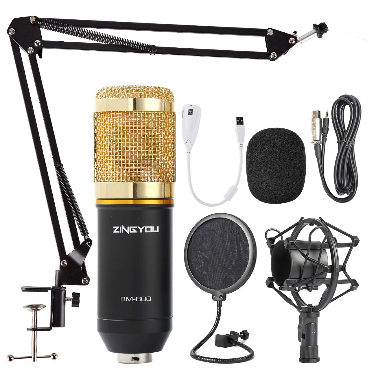 ZINGYOU Condenser Microphone Bundle, BM800 Mic Kit with Adjustable Mic