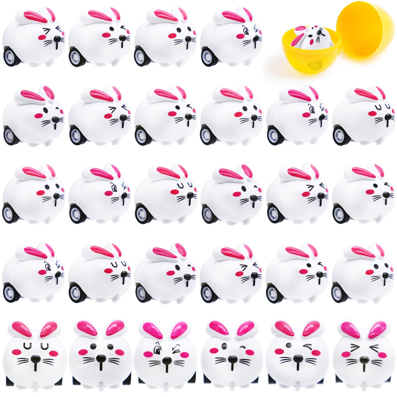 Qyyiguf 30 PCS Easter Rabbit Toy Cars,Rabbit Toys Pull Back Cars,Mini Bunny Toys for Easter Basket Stuffers,Easter Egg Stuffers,Party Favors,Classroom Prizes,Birthday Gifts,Kids,Girls,Boys