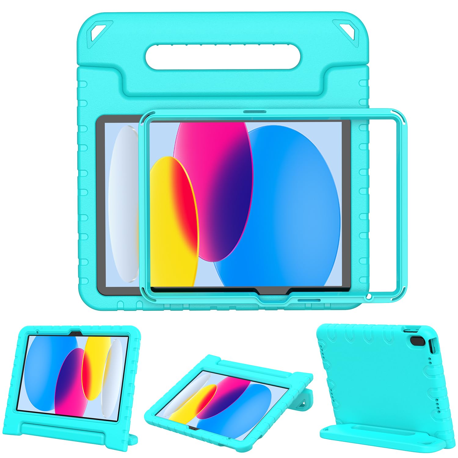 Surom Kids Case for iPad (A16) 11th Generation 11 inch 2025/10th Generation 10.9 inch 2022, with Built-in Screen Protector, Shockproof Convertible Handle Stand Protective Cover, Turquoise
