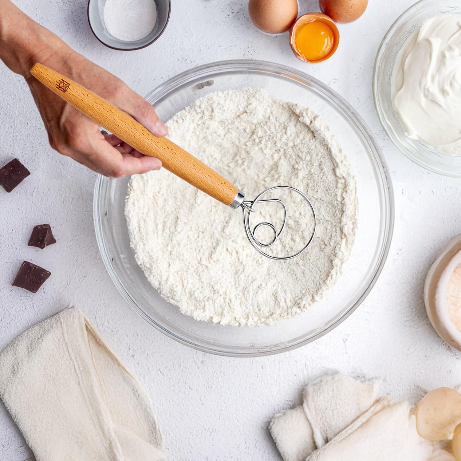 King Arthur Baking Company Baker’s Dough Whisk, Single-Loop, 18/8 Stainless Steel and Beechwood - view 2