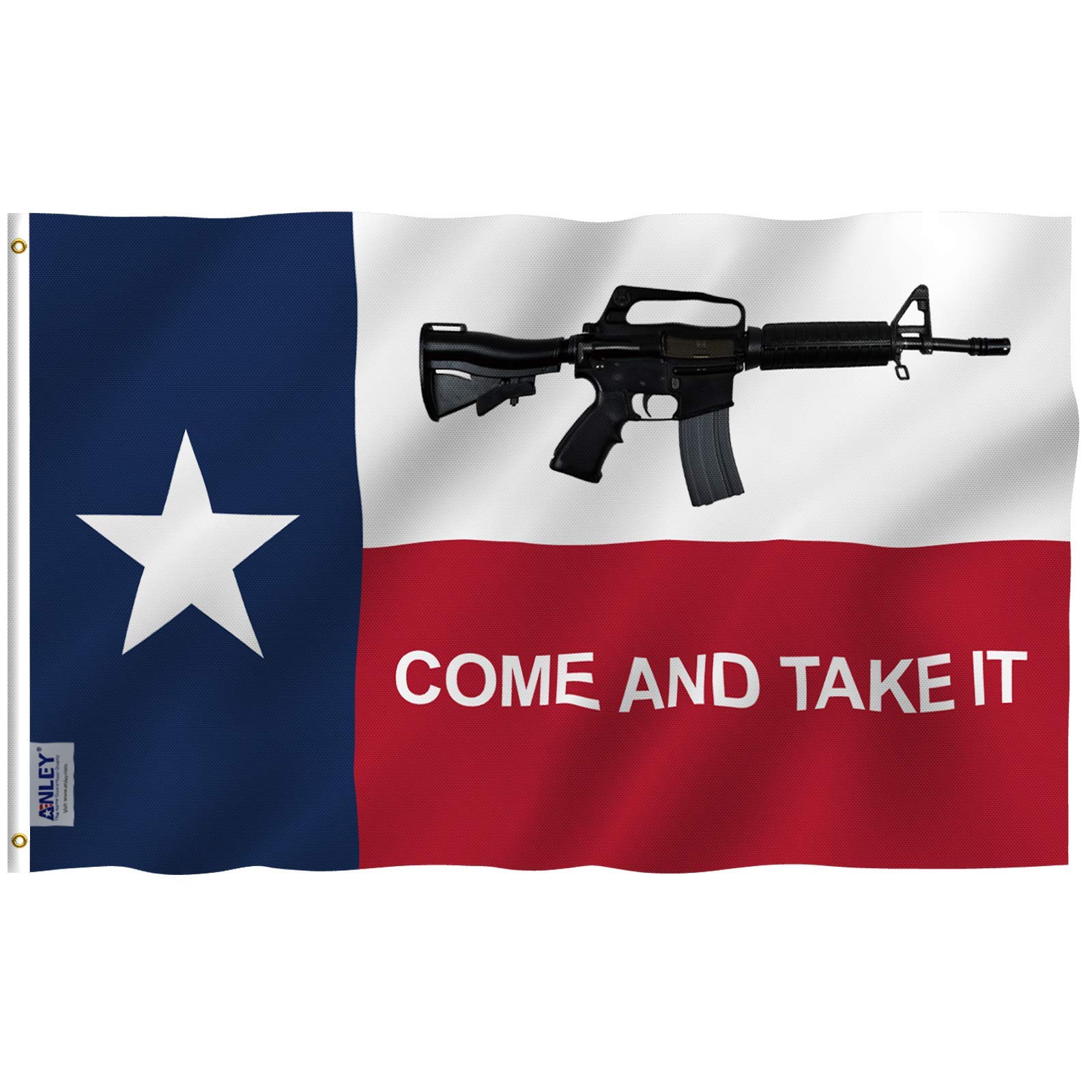ANLEY Fly Breeze 3x5 Foot Texas Come And Take It Flag - Vivid Color and UV Fade Resistant - Canvas Header and Double Stitched - M4 Carbine Rifle Flags Polyester with Brass Grommets 3 X 5 Ft