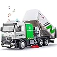 Street Sweeper Truck with Open-able Doors, 11.5" Big Trash Truck with Lights and Sounds, Friction Powered Garbage Toys Gift for Boys Girls Kids