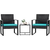 Flamaker Patio Set Outdoor Wicker Furniture, Modern Bistro Set with Rattan Chair and Coffee Table for Yard (Blue)