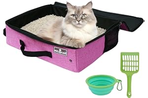 HiCaptain Portable Cat Travel Litter Box with Lid, Foldable Travel Litter Box in Car Designed for Medium Cats, Light Weight Leak-Proof, Waterproof, Easy to Carry - Pink