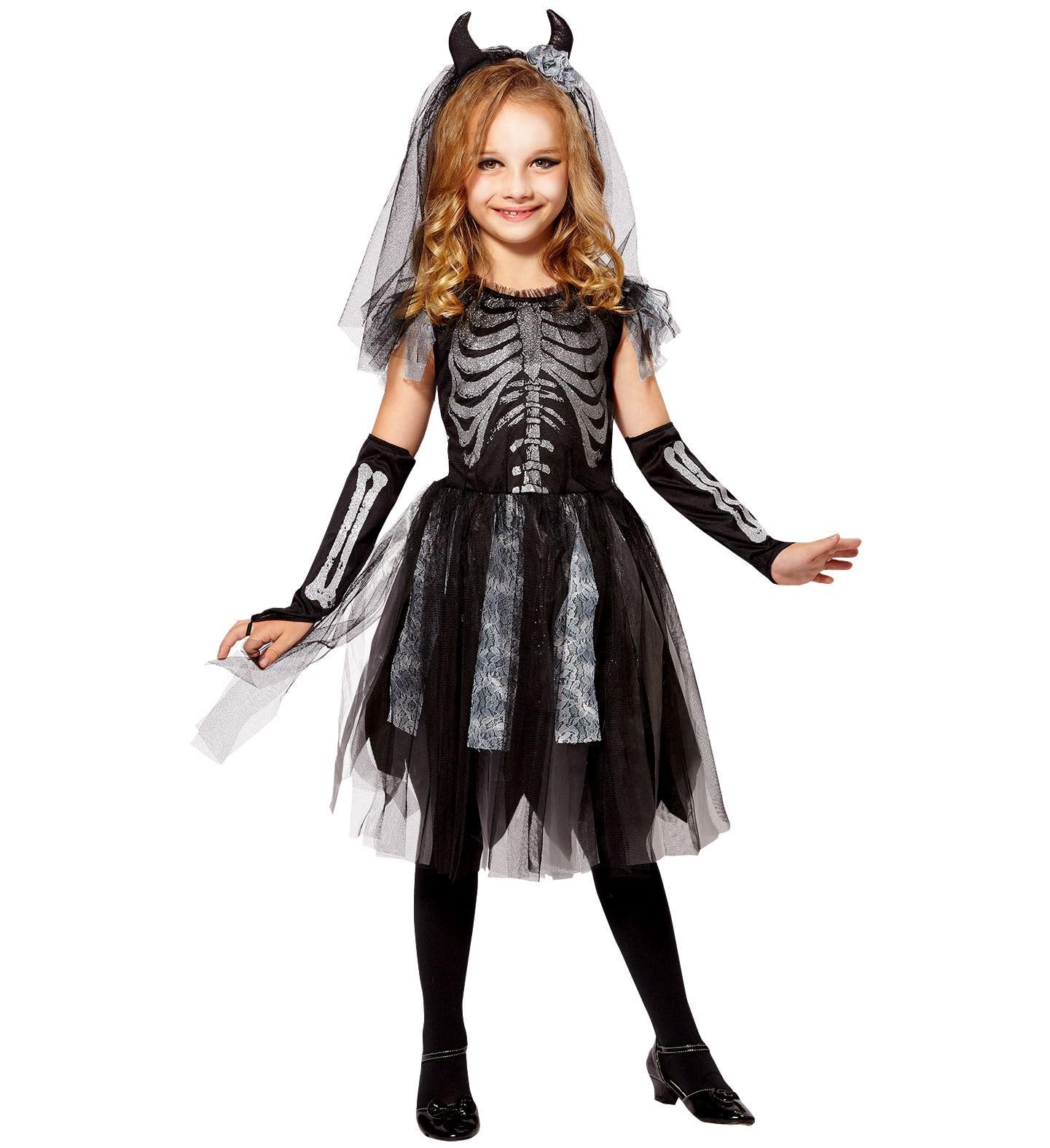 Widmann 07487 Skeleton Bride Kids Costume 140