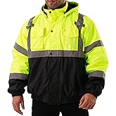 fortresswear Hi Vis Safety Jackets for Men Waterproof Class 3 Reflective Construction Jacket for Winter Bomber Jacket