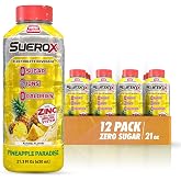 SueroX Sugar Free Electrolyte Drink, Pineapple Paradise, 21.3 Fl Oz,12 Pack | Sports Drink with 8 Ions, Zero Sugar, Zero Calories, Hydration &amp; Recovery