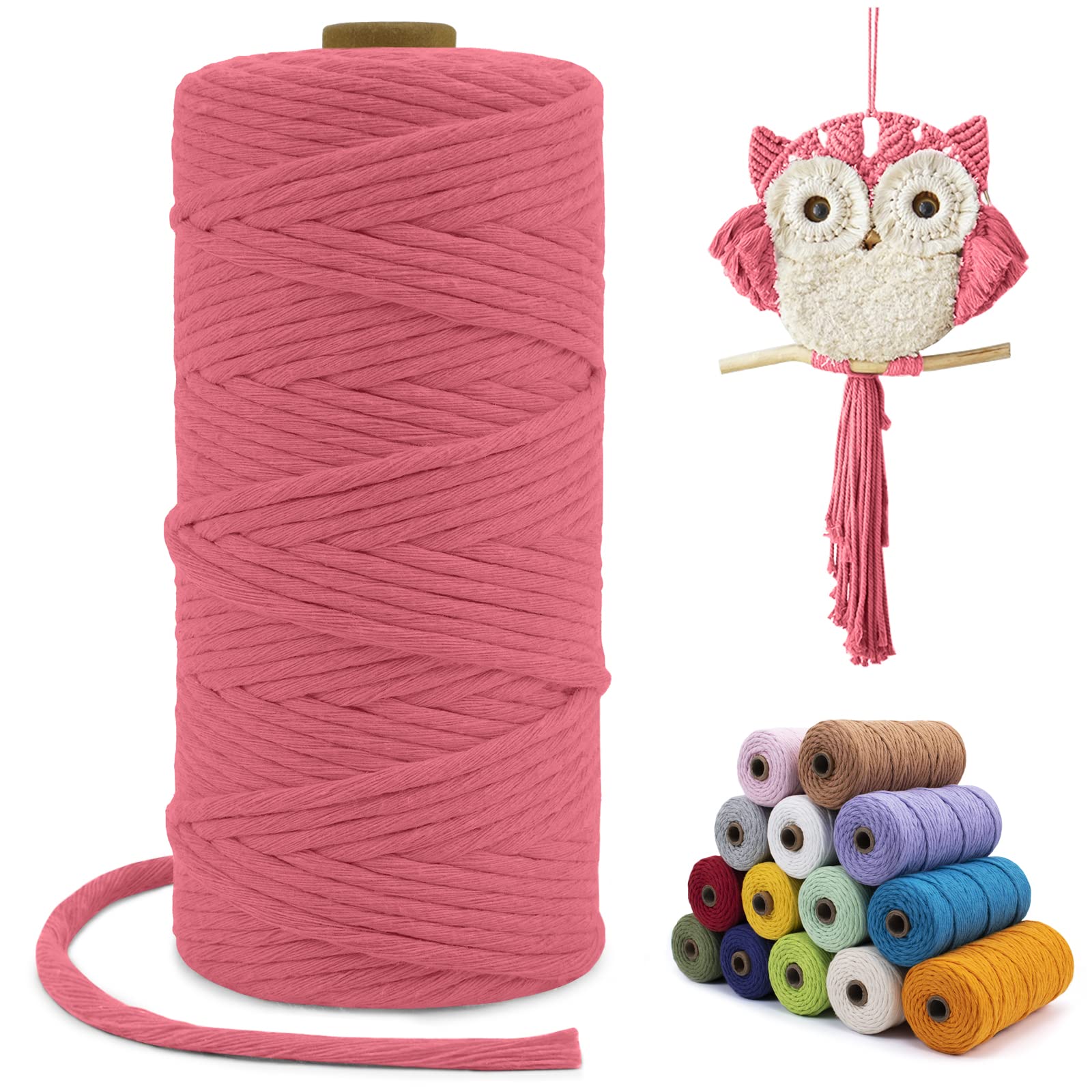 LEREATI Macrame Cord 3mm x 100m, Single Strand Thick Macrame Rope Yarn Natural Cotton Cord, Craft Macrame String for Plant Hanger, Wall Hanging, Knitting, DIY, Home Decorations (Watermelon Pink) โ image 1