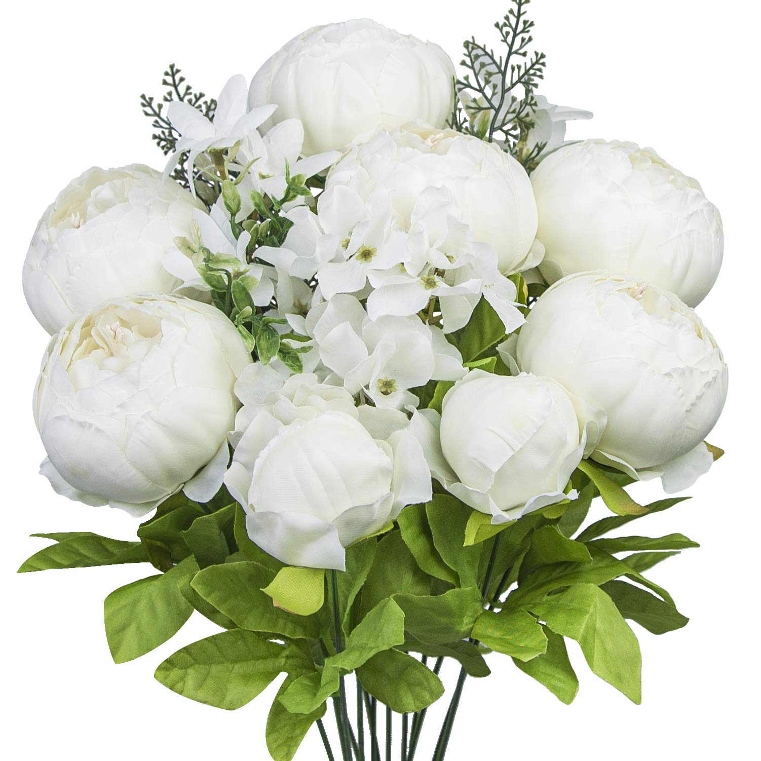 HUAHUASHIJIE Vintage Artificial Peonies Silk Peony Flowers Bouquet for Wedding Bridal Home Décor – Beautiful Floral Centerpiece Arrangement Decoration with 1 Bouquets (White)