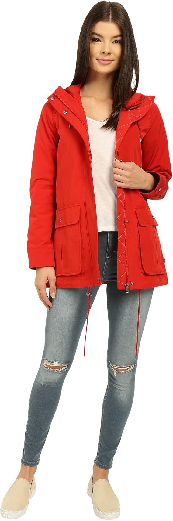 Levi's Women's Hooded Swing Rain Jacket, Red, Large at Amazon Men’s