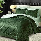 Ivellow Queen Comforter Set 7 Pieces Bed in a Bag Crushed Velvet Comforter Set Flannel Queen Green Comforter Ultra Soft Breathable Luxury Soft Warm Winter Bedding Set with Sheets, Pillowcases & Shams